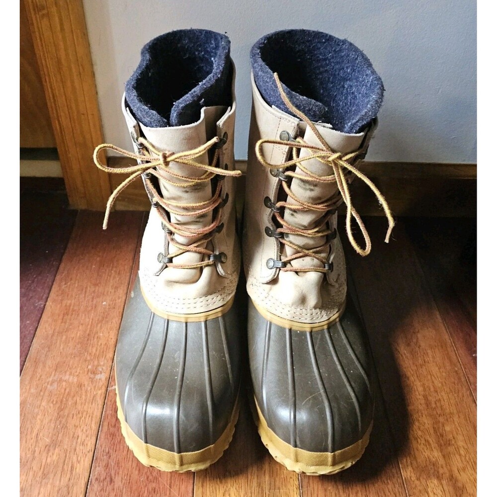 Vintage LL Bean Mens Maine Hunting Shoe Duck Boots Mens Sz 14 Leather Wool Lined - Picture 6 of 11